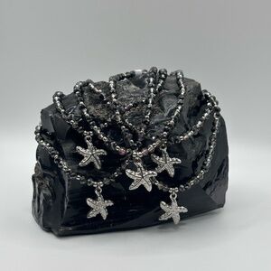 *ANKLET* Starfish with Red Rose Gun Black Glass Stretchy Anklet